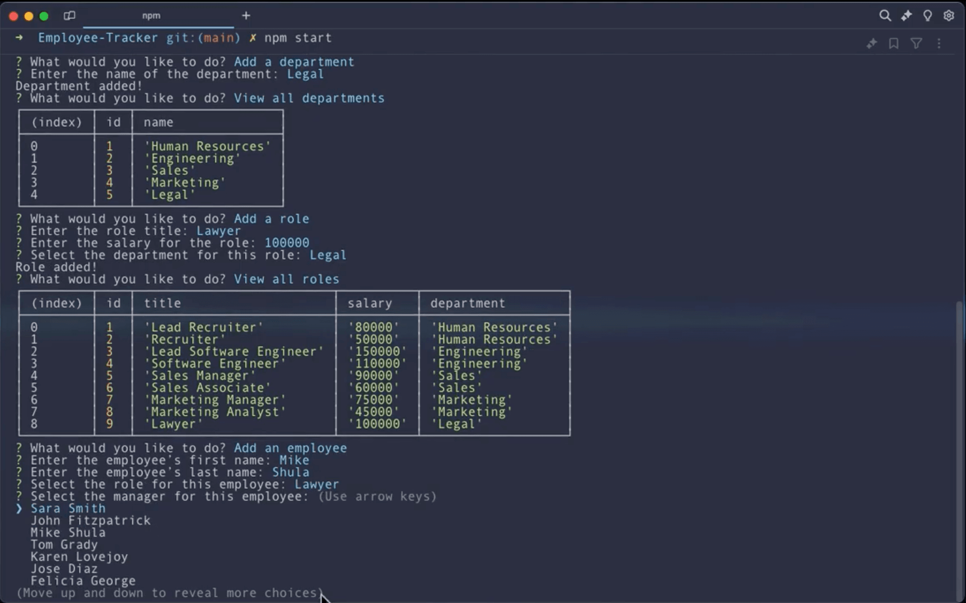 CLI Employee Tracker